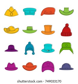 Headdress hat icons set. Doodle illustration of vector icons isolated on white background for any web design