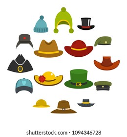 Headdress hat icons set in flat style isolated vector illustration