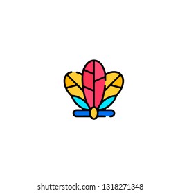 Headdress icon, flat design line art thin style, vector illustration. Festive carnivals in Brazil and Mardi Gras in Venice