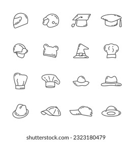 headdress line icon set with hat, helmet, cap, Party headdress