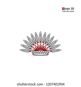 Headdress of natives - vector thin line icon on white background. Symbol for web, infographics, print design and mobile UX/UI kit. Vector illustration, EPS10.