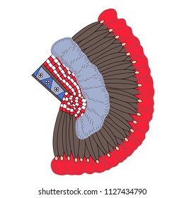 Headdress of North American Indians. Vector hand drawn color illustration isolated on white background. Can be used for graphic design, textile design or web design.