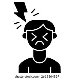 Headeach Glyph Solid icon, migraine, stress