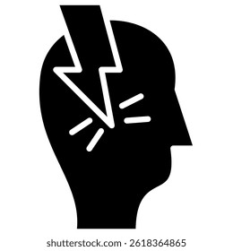 Headeach Glyph Solid icon, migraine, stress