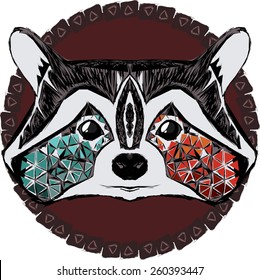 Headed raccoon vector sketch