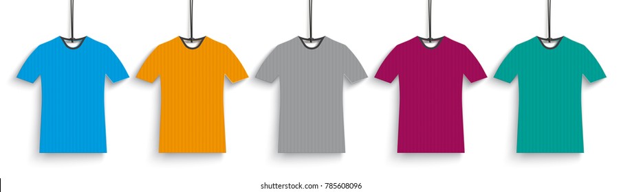 Header with 5 colored t-shirt price stickers on the white background. Eps 10 vector file.