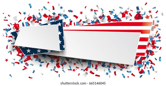 Header with abstract paper banner and confetti. Eps 10 vector file.