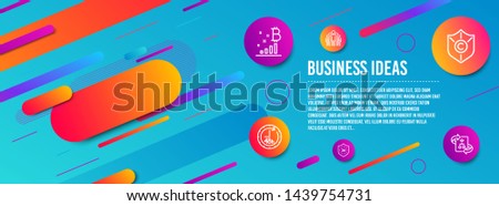 Header banner. 24 hours, Copyright protection and Bitcoin graph icons simple set. 48 hours, Group and Technical algorithm signs. Protection, Shield. Business set. Line 24 hours icon. Gradient elements
