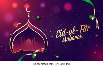Header or banner design for Eid-Al-Fitr Mubarak festival celebration with creative decoration.