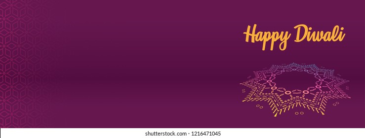 Header or banner design with illustration of lovely Diwali kolam and floral mandala for Diwali festival and space for your text.