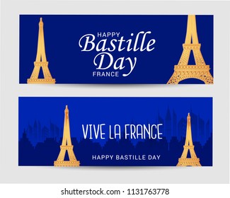 Header or banner for French National Day.Happy Bastille Day.