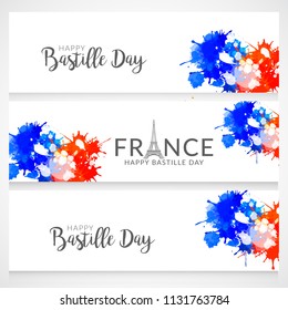 Header or banner for French National Day.Happy Bastille Day.