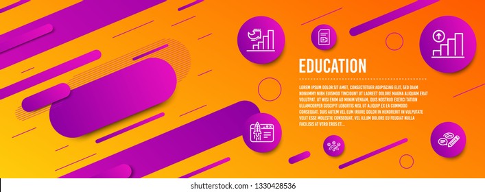 Header banner. Growth chart, Video file and Correct answer icons simple set. Start business, Graph chart and Keywords signs. Diagram graph, Vlog page. Education set. Line growth chart icon. Vector