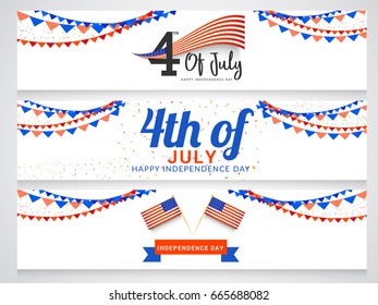 Header Or Banner Of Happy 4th Of July USA Independence Day Text Space Background.
