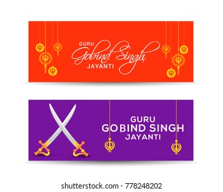 Header Or Banner of Happy Guru Gobind Singh Jayanti For Sikh Celebration.