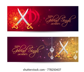 Header Or Banner of Happy Guru Gobind Singh Jayanti For Sikh Celebration.