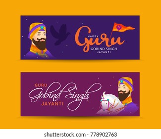 Header Or Banner of Happy Guru Gobind Singh Jayanti Festival For Sikh Celebration.