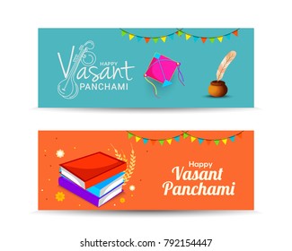 Header or banner of happy vasant panchami indian festival background.