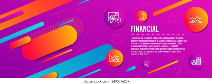 Header banner. Investment, Accounting and Bitcoin graph icons simple set. Trade infochart, Shopping and Currency signs. Economic statistics, Supply and demand. Finance set. Line investment icon