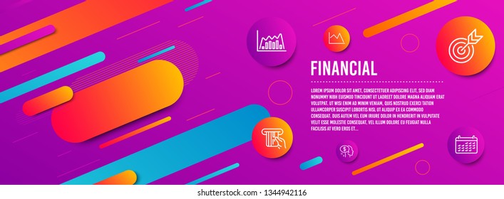Header banner. Line chart, Pay and Target icons simple set. Credit card, Infographic graph and Calendar signs. Financial graph, Beggar. Finance set. Line line chart icon. Gradient elements. Vector