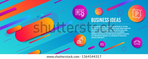 Header banner. Online help, Hamburger and\
Diploma icons simple set. Parking, Speech bubble and Taxi signs.\
Web support, Burger with drink. Business set. Line online help\
icon. Gradient elements