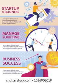 Header Banner Set for Business Support Services. Cartoon Businesspeople Characters Starting New Projects, Developing and Setting Effective Time Management and Receiving Revenue. Vector Illustration