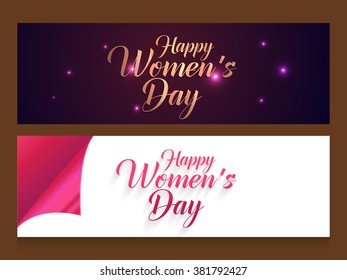 Header or banner set design with shiny text 8th of march with shiny pink background.
