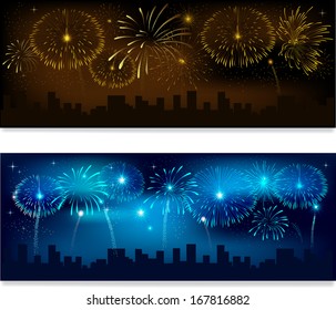 Header or banner set with fireworks