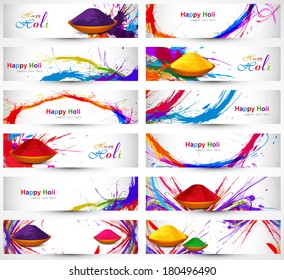 Header and banner set happy holi beautiful indian festival colorful collection design vector