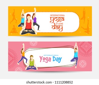 Header Or Banner Set Of International Yoga Day.