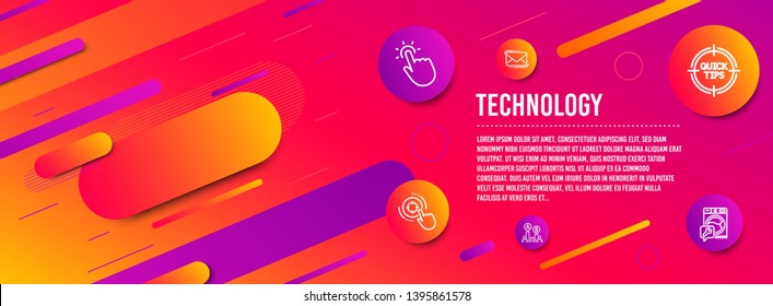 Header banner. Touchpoint, Seo target and Messenger mail icons simple set. Tips, Ab testing and Washing machine signs. Touch technology, Click aim. Technology set. Line touchpoint icon. Vector