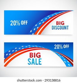 Header, banner United States of America. American Flag header design, vector illustration.