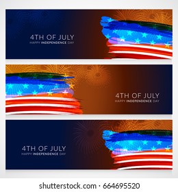 Header Or Banner Of USA Independence Day,Paint Brush American Flag,4th Of July.