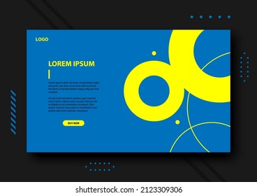 header banner website background, abstract yellow circle on blue background, geometric graphic template vector design