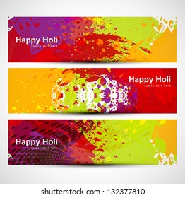 Header colorful set grunge dirty of holi festival vector