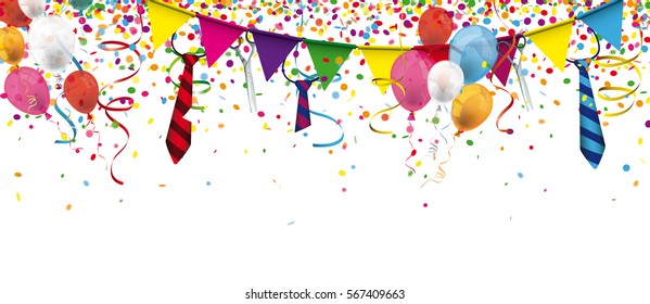 Header with confetti, festoons, ties and balloons for german carnival. Eps 10 vector file.
