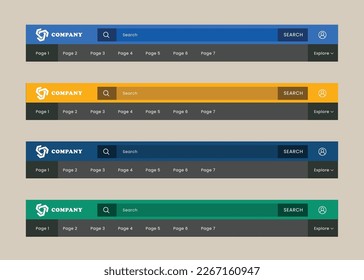 Header design in vector format. Search button included. Set of website ui ux design concept. 