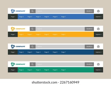 Header design in vector format. Search button included. Website ui ux design concept. 
