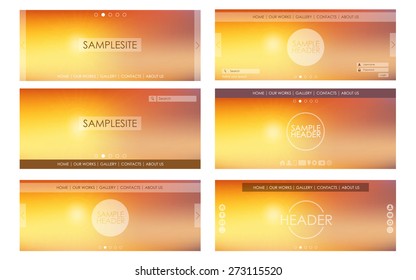 Header design for web site on an orange background blurred. Vector illustration. Set.