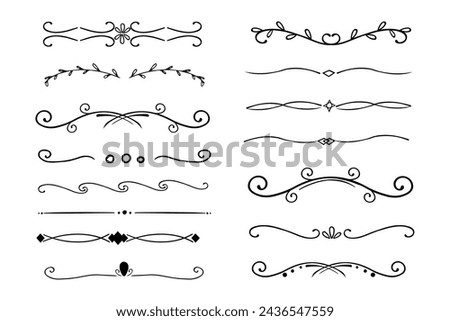 Header divider swirl doodle ethnic border separator flourish collection isolated on white background. embelish ornament