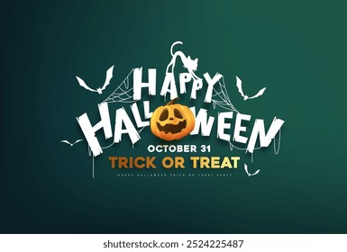 Feliz Halloween de Anuncio con cara sonriente de calabaza de halloween para celebraciones de truco o trato, fiestas de Festiva.