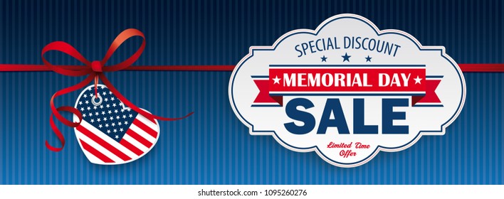 Header with heart and label for the Memorial Day Sale.  Eps 10 vector file.