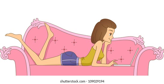 Header Illustration Featuring a Girl Using Her Laptop