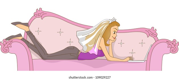 Header Illustration Featuring a Girl Using Her Laptop