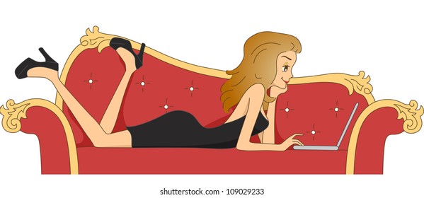 Header Illustration Featuring a Girl Using Her Laptop