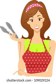 Header Illustration Featuring a Woman Holding a Pair of Tongs