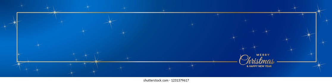 Header Merry Christmas text and golden frame, empty background, made with starry sky 