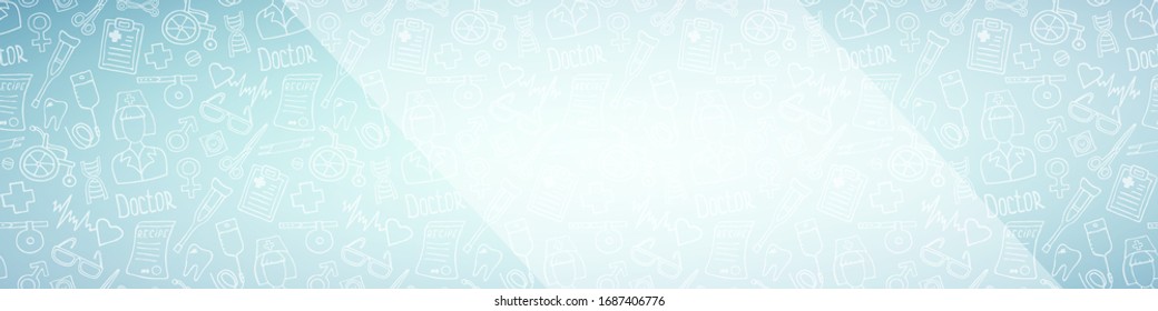 Header with place for text for medicine, science or pharmacy design. Medical hand drawn abstract background. Simple doodle health care pattern. Vector illustration.
