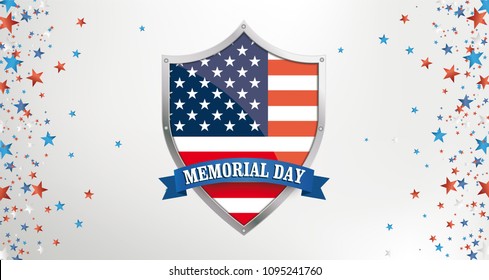 Header with protection shield and the US-Flag for the Memorial Day. Eps 10 vector file.