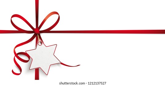 Header with red ribbon cross, star, bow on the white background. Eps 10 vector file. 